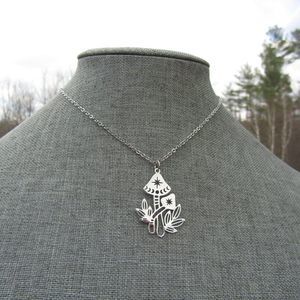 Dainty Forest Witch Mushroom Necklace Celestial Stainless Steel Silver